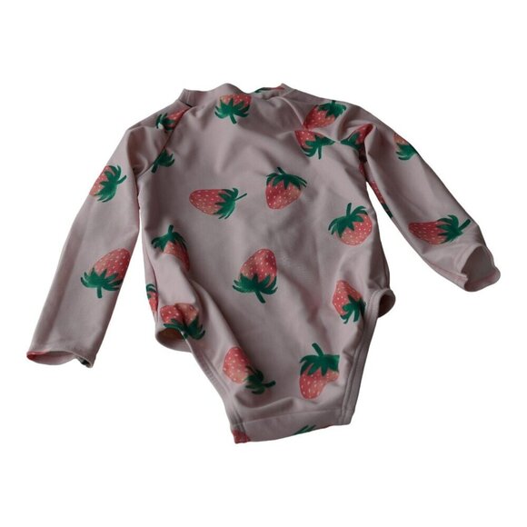 EUC‎ Strawberry Print Long-Sleeve Zip Rashguard for Toddler Girls Sz 12-18M - Picture 4 of 6